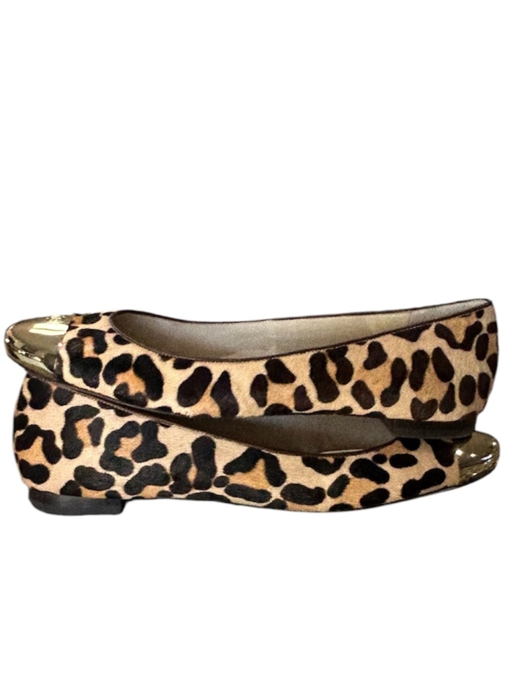 Michael Kors Leopard Print Ballet Flats Sz 10 M Round-toe Gold Tone MK Hardware - Picture 6 of 11